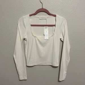 Abercrombie & Fitch Lounge Collection Soft Square Neck Lace Long Sleeve Top Fall